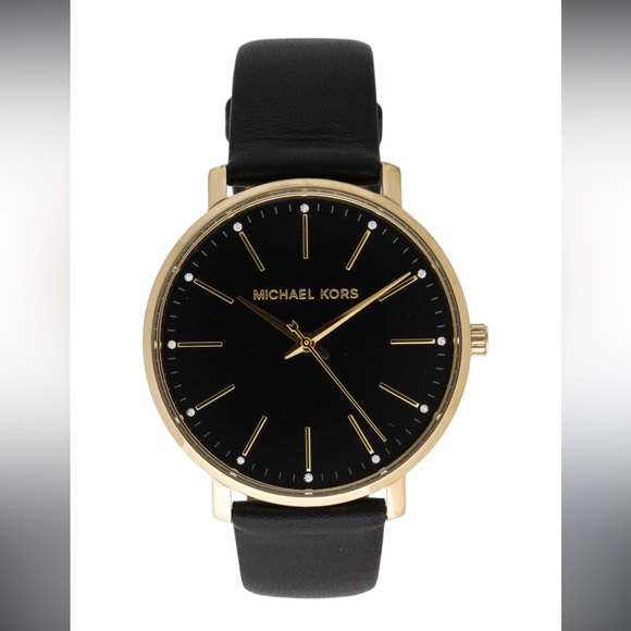 Michael Kors Pyper Watch Black and Gold Leather Strap 38mm - Picture 1 of 12